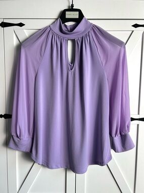 7th Avenue Design Studio New York & Company Lilac Mock Neck Keyhole Blouse